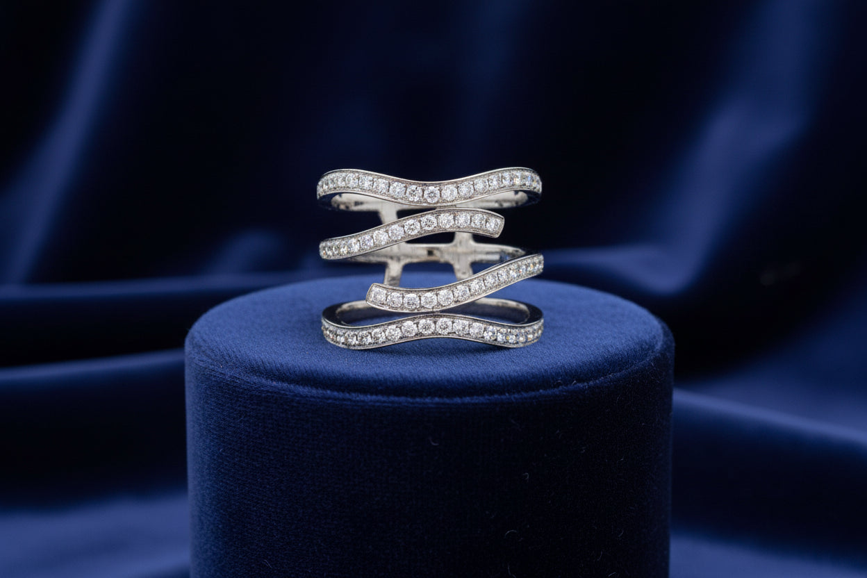 14K WG .60TW SI1 G DIAMOND 4 ROW BYPASS RING