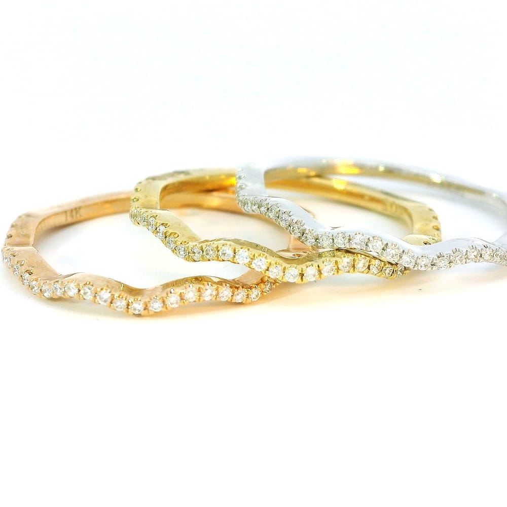 14K R/Y/W 3PCE .36CTW DIAMOND STACKING BAND SET