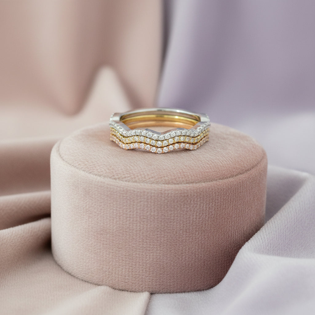 14K R/Y/W 3PCE .36CTW DIAMOND STACKING BAND SET