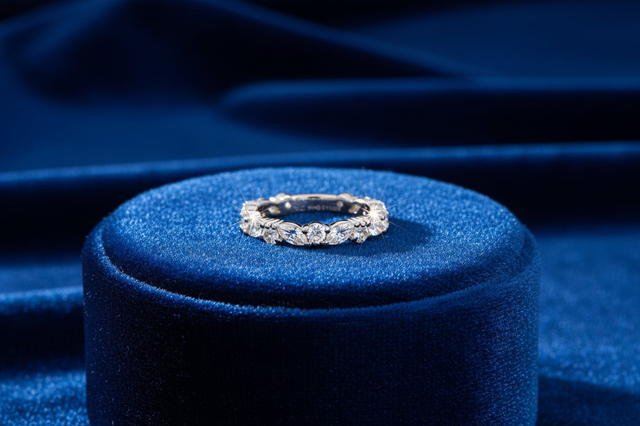 PLATINUM 8 X MARQUISE = 0.96CTW & 9 X RD = .81CTW VS-GH DIAMOND 3/4 ETERNITY BAND SIZE 6.25 WARRA...