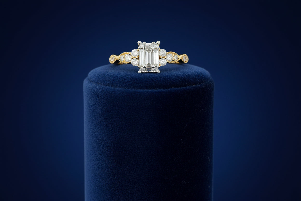 14K YG/WG 0.50CTW BAGUETTE/RD DIAMOND RING