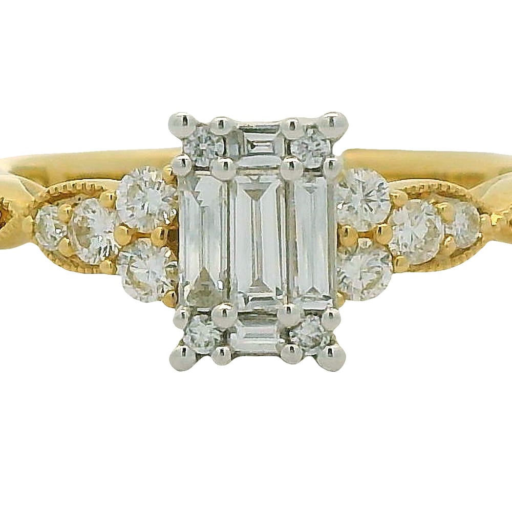 14K YG/WG 0.50CTW BAGUETTE/RD DIAMOND RING