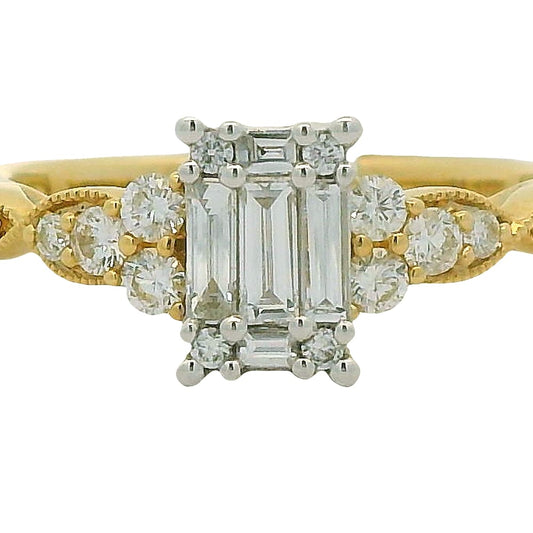 14K YG/WG 0.50CTW BAGUETTE/RD DIAMOND RING