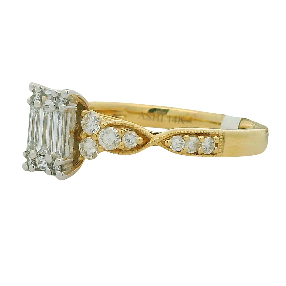 14K YG/WG 0.50CTW BAGUETTE/RD DIAMOND RING
