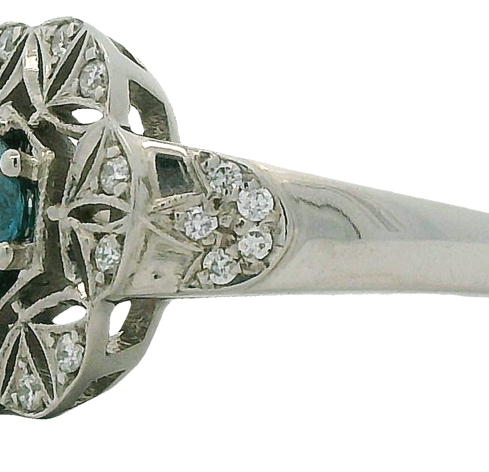 14K WHITE GOLD 0.53CT TREATED BLUE DIAMOND I1 7 0.20CT TW SMALL DIAMONDS VS2-SI1 FG FANCY RING SI...