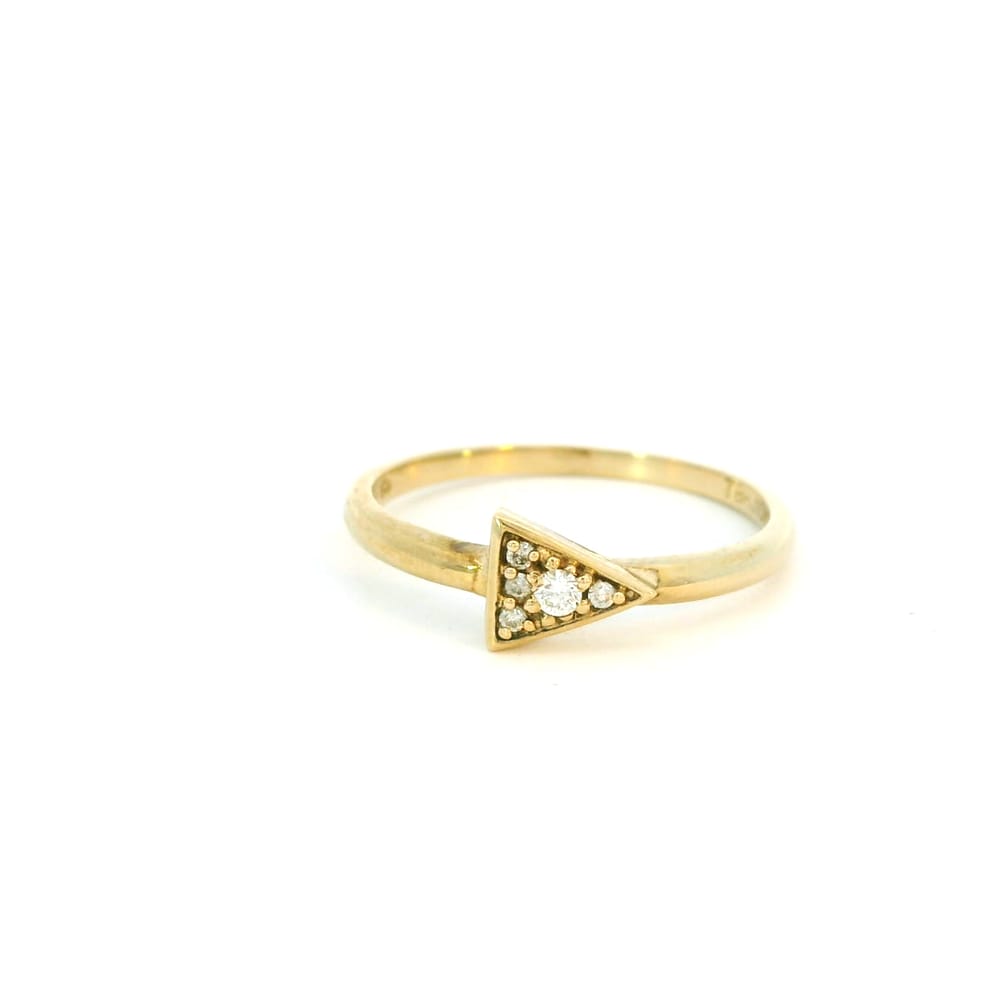 10K Yellow gold diamond triangle design ring
