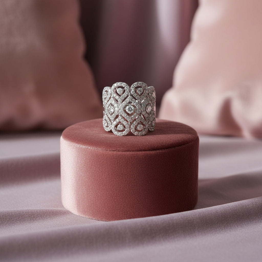 14K White gold 2.23ctw diamond lace coctail ring