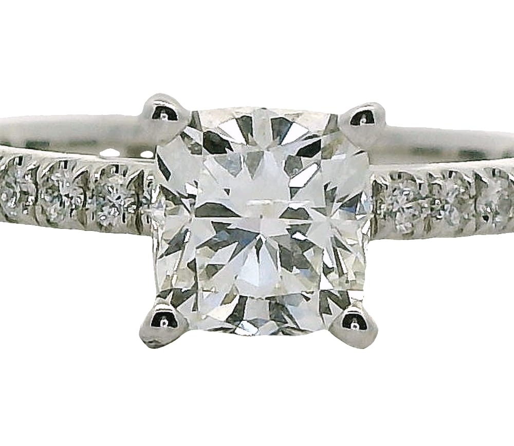 14K WG Noam Carver Ring with a 1.01ct SI3,I Cushion Cut Diamond & accented with 0.25ctw Diamonds ...