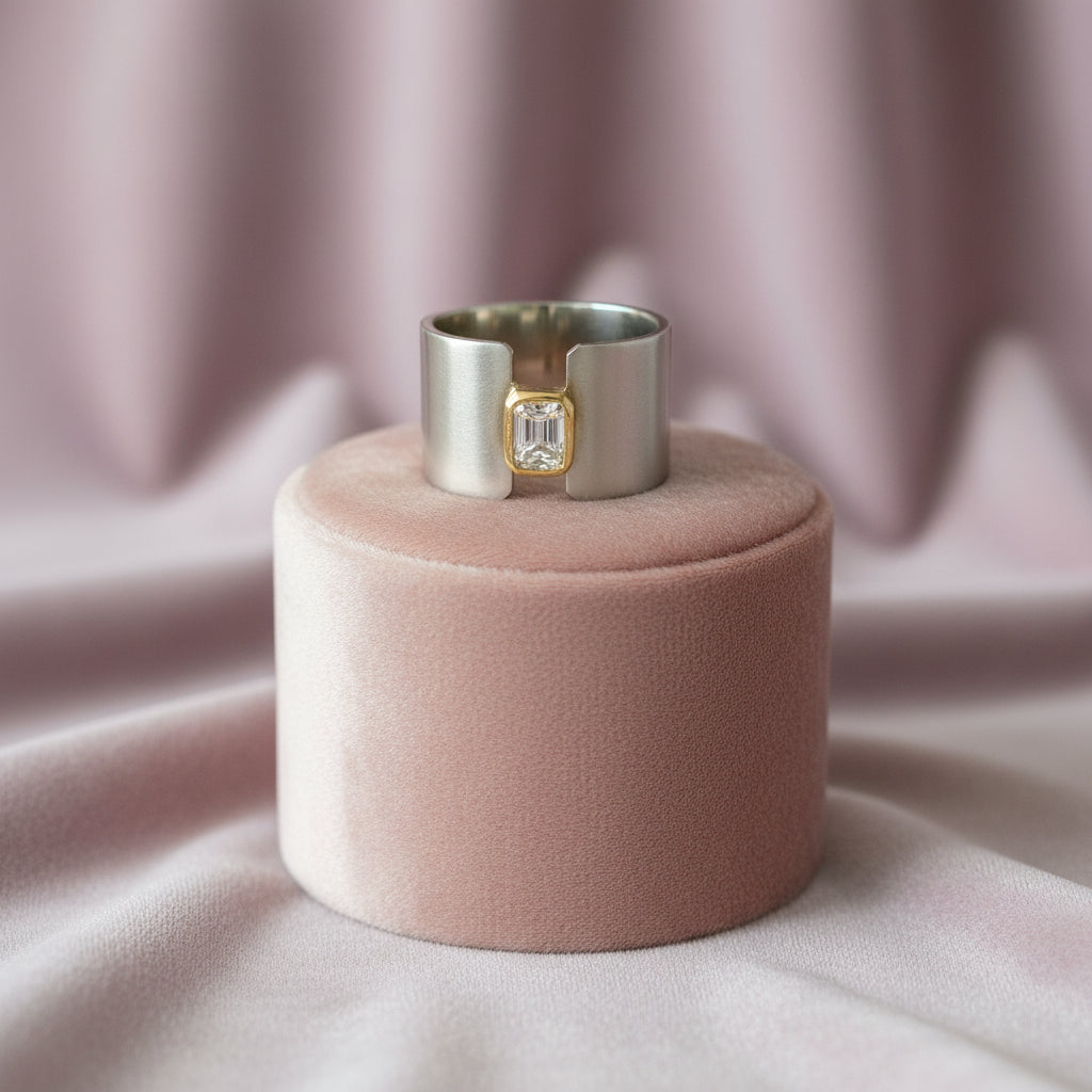 14K WG With YG Bezel 0.72ct VS2,F Radiant Cut Diamond Ring