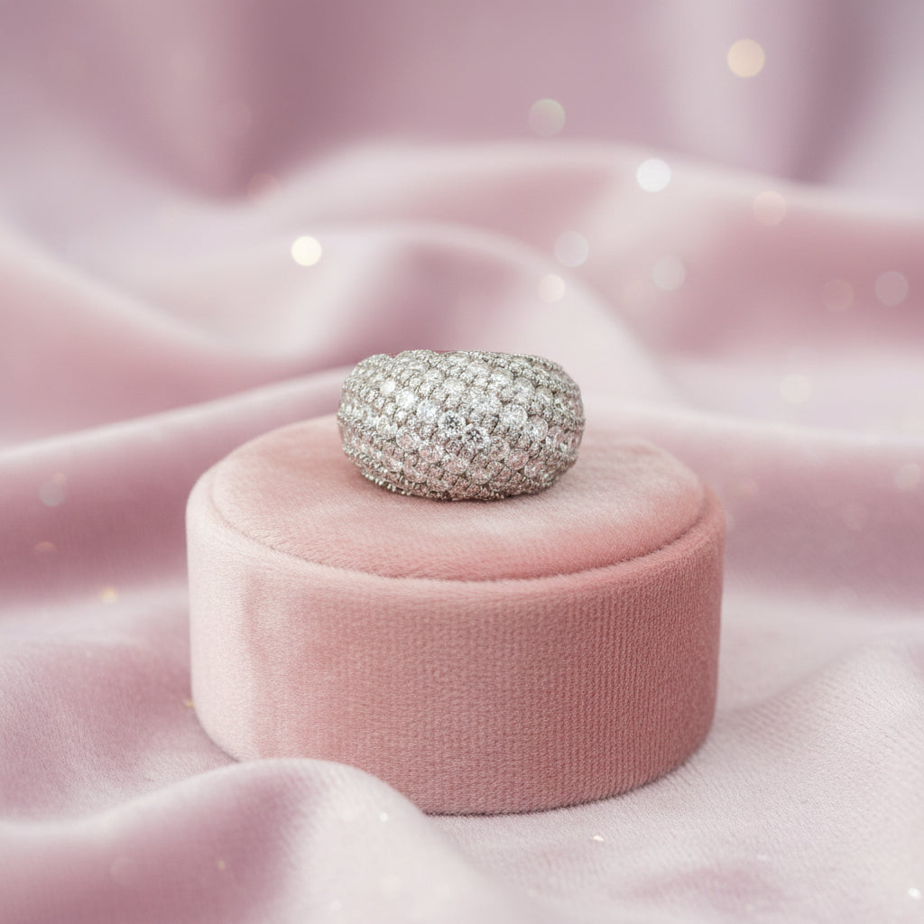 14K WG 3.09ctw Diamond Rail/Domed Ring