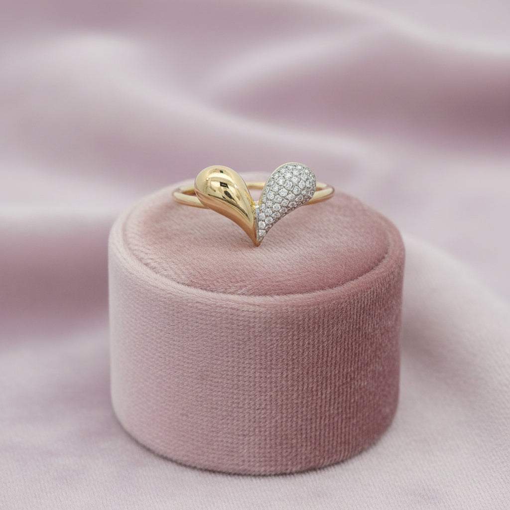 14K YG 0.09ctw Diamond Puffed Heart Ring