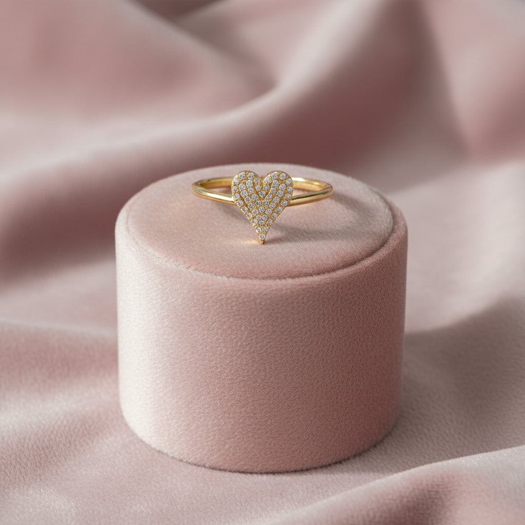 14K YG 0.10ctw Diamond Pave Heart Ring