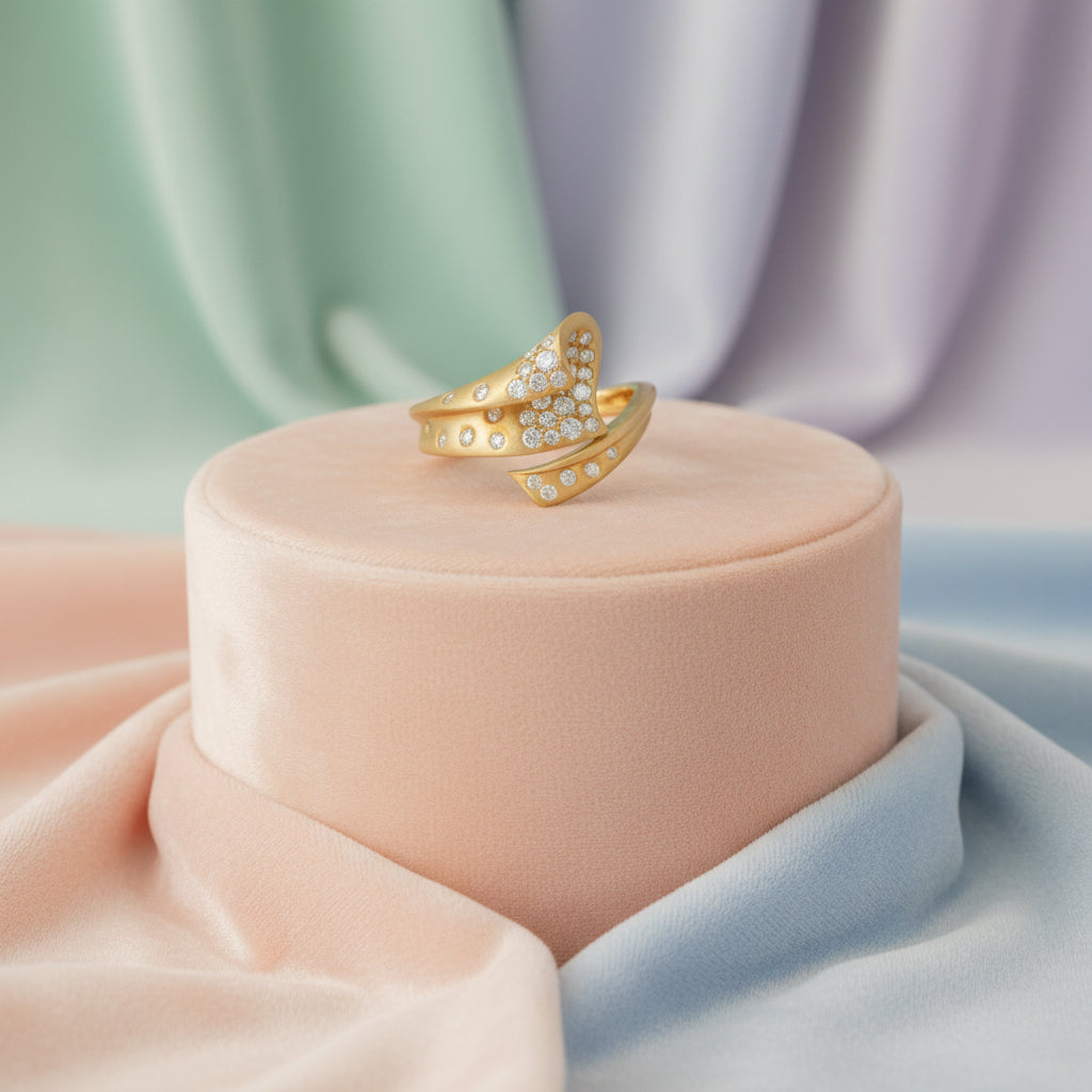 14K YG 0.40ctw Diamonds Gypsy Set Ring with Brush Finish Sz 6.5