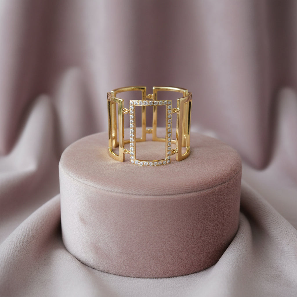14K YG 0.16ctw Diamond "Linked Frame" Ring Sz 7