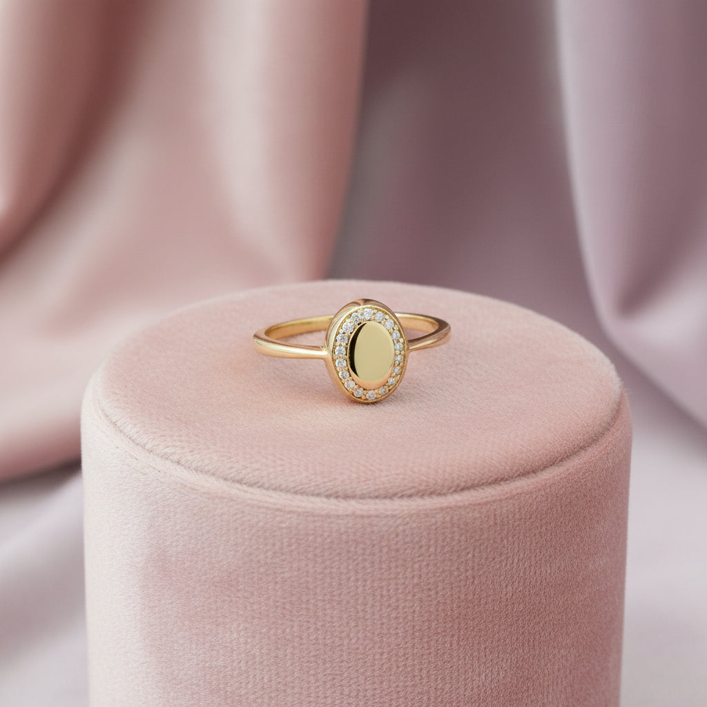 10K Yellow gold lab diamond oval signet style ring