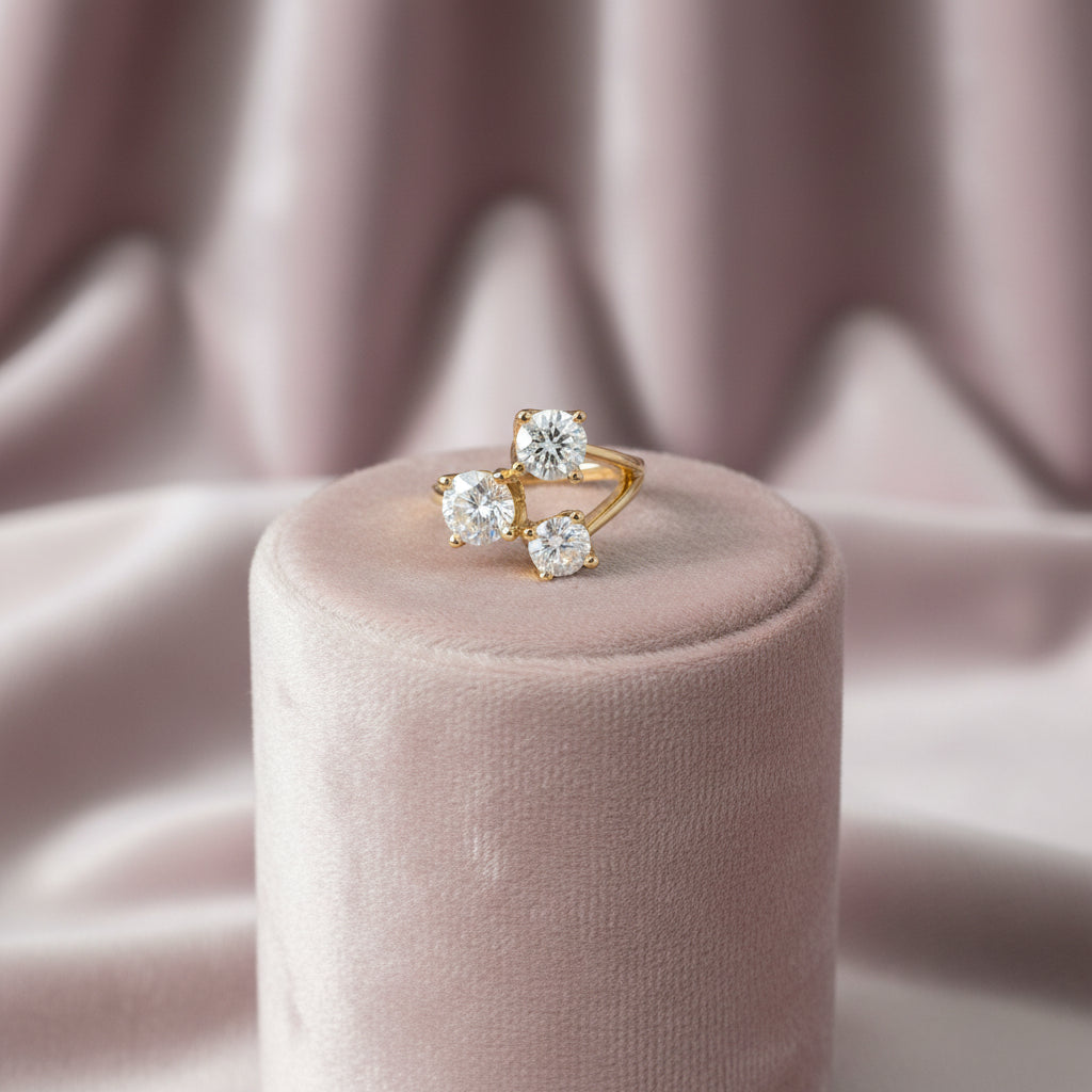 14K Yellow gold three stone lab grown diamond ring
