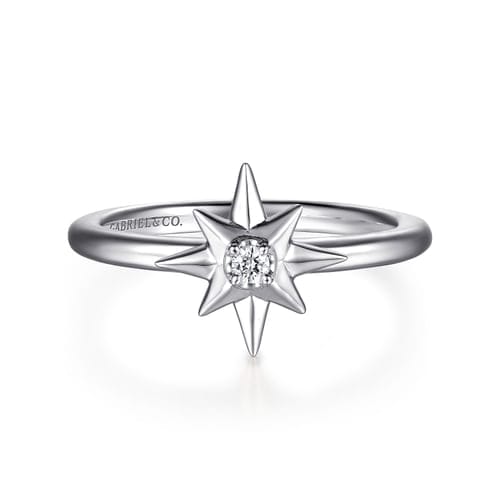 (S2205345) Sterling Silver 0.03ct SI Diamond Starburst Ring Sz 6.5 "Gabriel & Co"