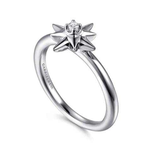 (S2205345) Sterling Silver 0.03ct SI Diamond Starburst Ring Sz 6.5 "Gabriel & Co"