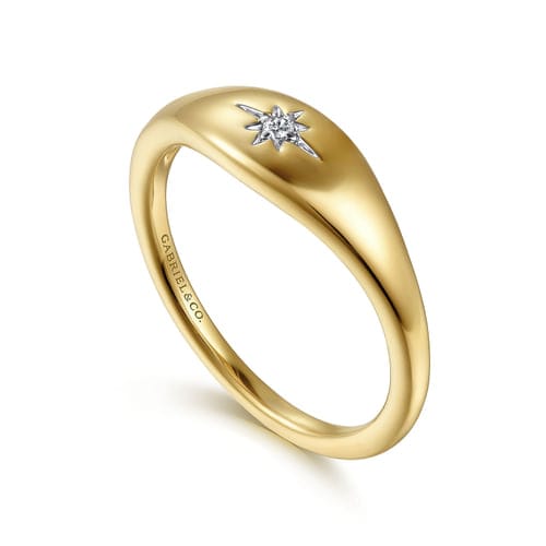 (S2203387) 14K YG 0.02ct SI Diamond Starburst Signet Ring Sz 6.5 "Gabriel & Co."