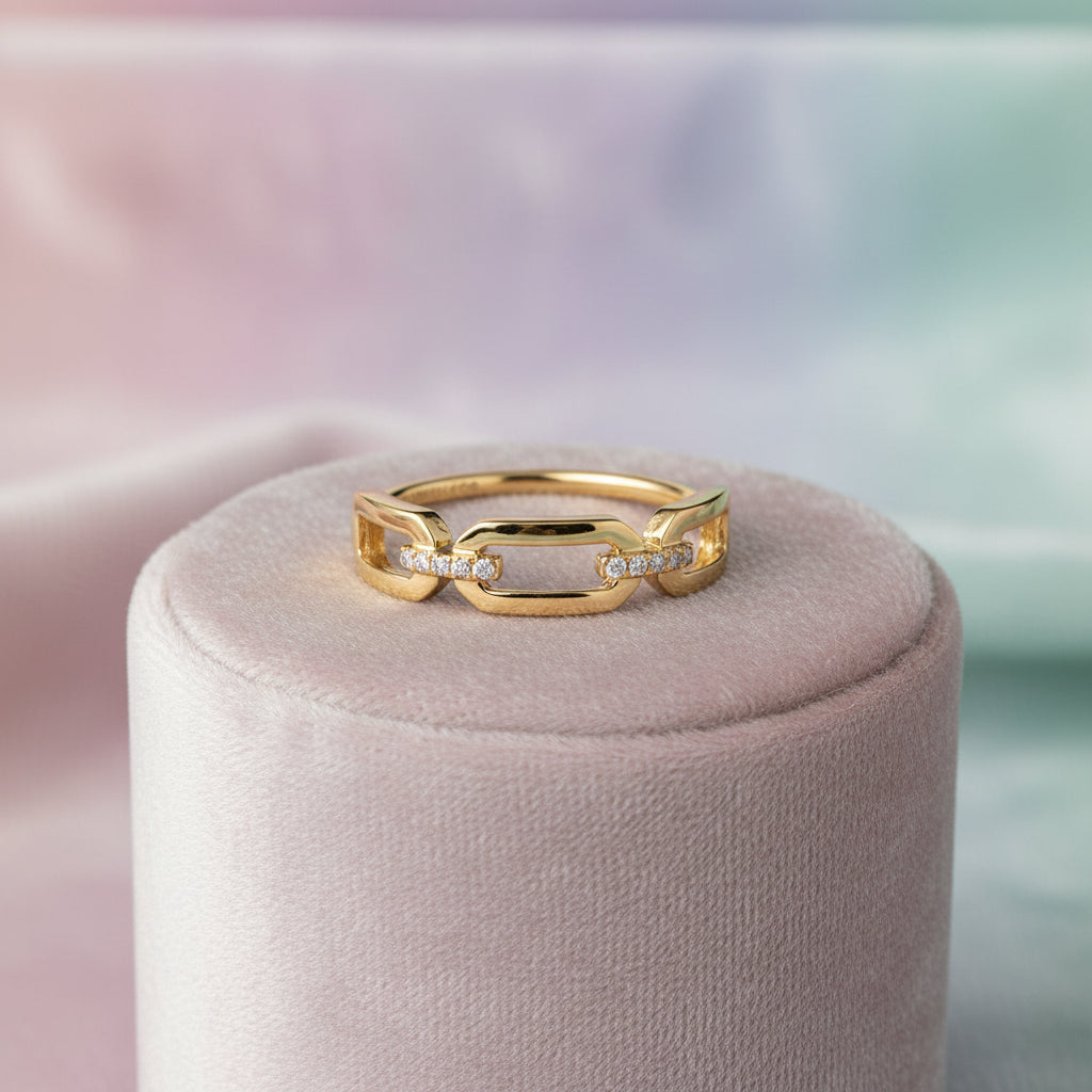 (S2205371) 14K YG 0.04ctw Diamond Chain Link Ring Sz 6.5