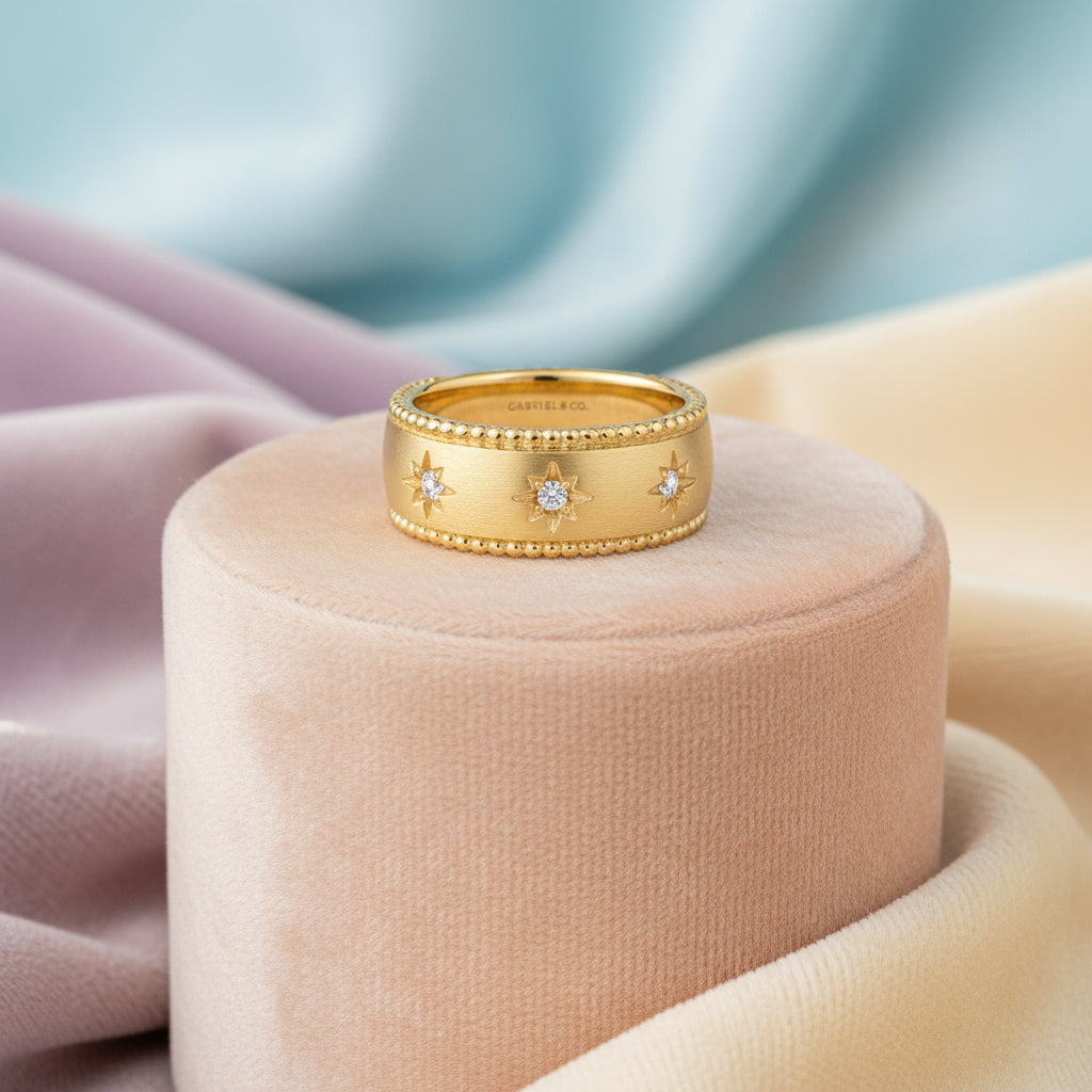 (S2205377) 14K YG 0.07CTW Diamond Wide Bujukan Band