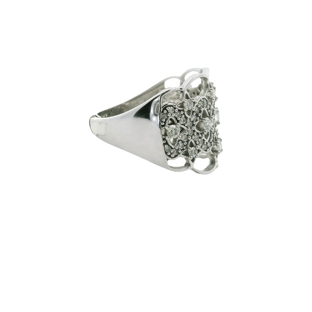 10K WG .06CT I1 G-I CDN DIAMOND CENTER AND ACCENTED WITH .56TW DIAMOND WIDE BAND RING