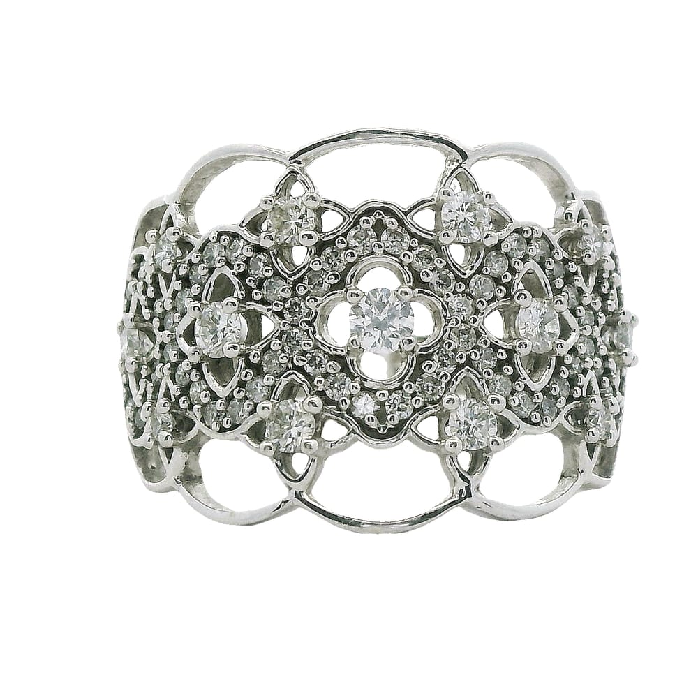10K WG .06CT I1 G-I CDN DIAMOND CENTER AND ACCENTED WITH .56TW DIAMOND WIDE BAND RING