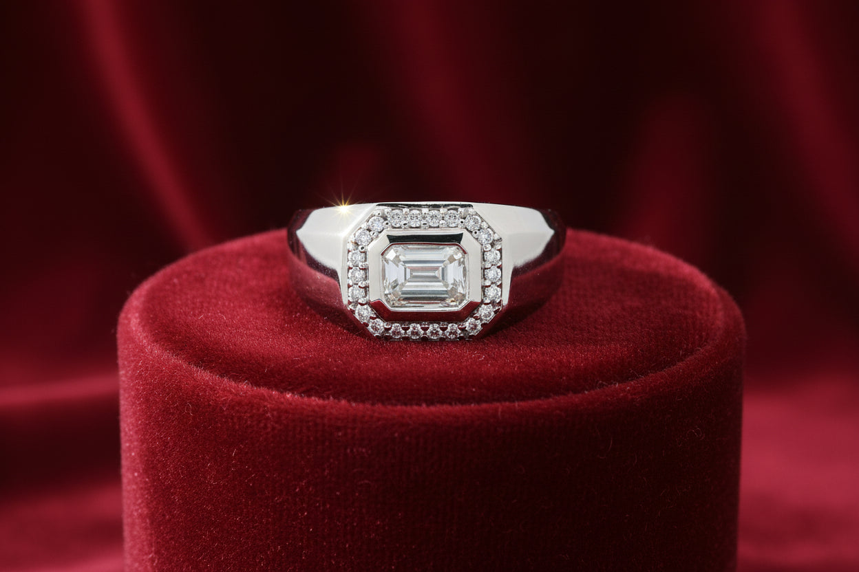 10K WG 1.00CT VS,E-F EMERALD CUT LAB GROWN DIAMOND RING ACCENTED WITH 0.22CTW VS,E-F BR LAB DIAMO...