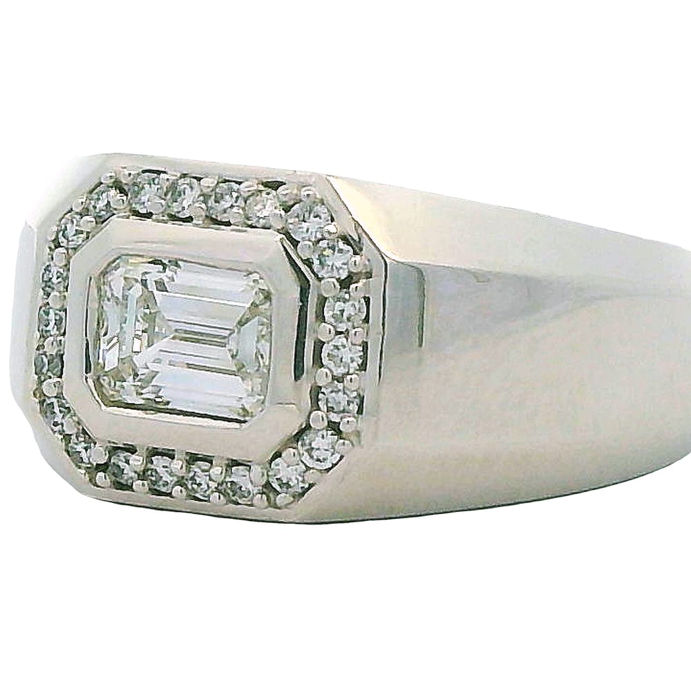 10K WG 1.00CT VS,E-F EMERALD CUT LAB GROWN DIAMOND RING ACCENTED WITH 0.22CTW VS,E-F BR LAB DIAMO...