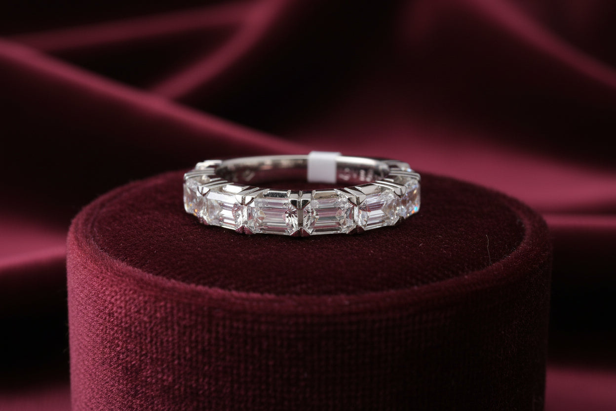 14K WG 2.00CTW VS,E-F EMERALD CUT LAB GROWN DIAMOND BAND "LOVE & GROW"LASER INSCRIBED - LGD