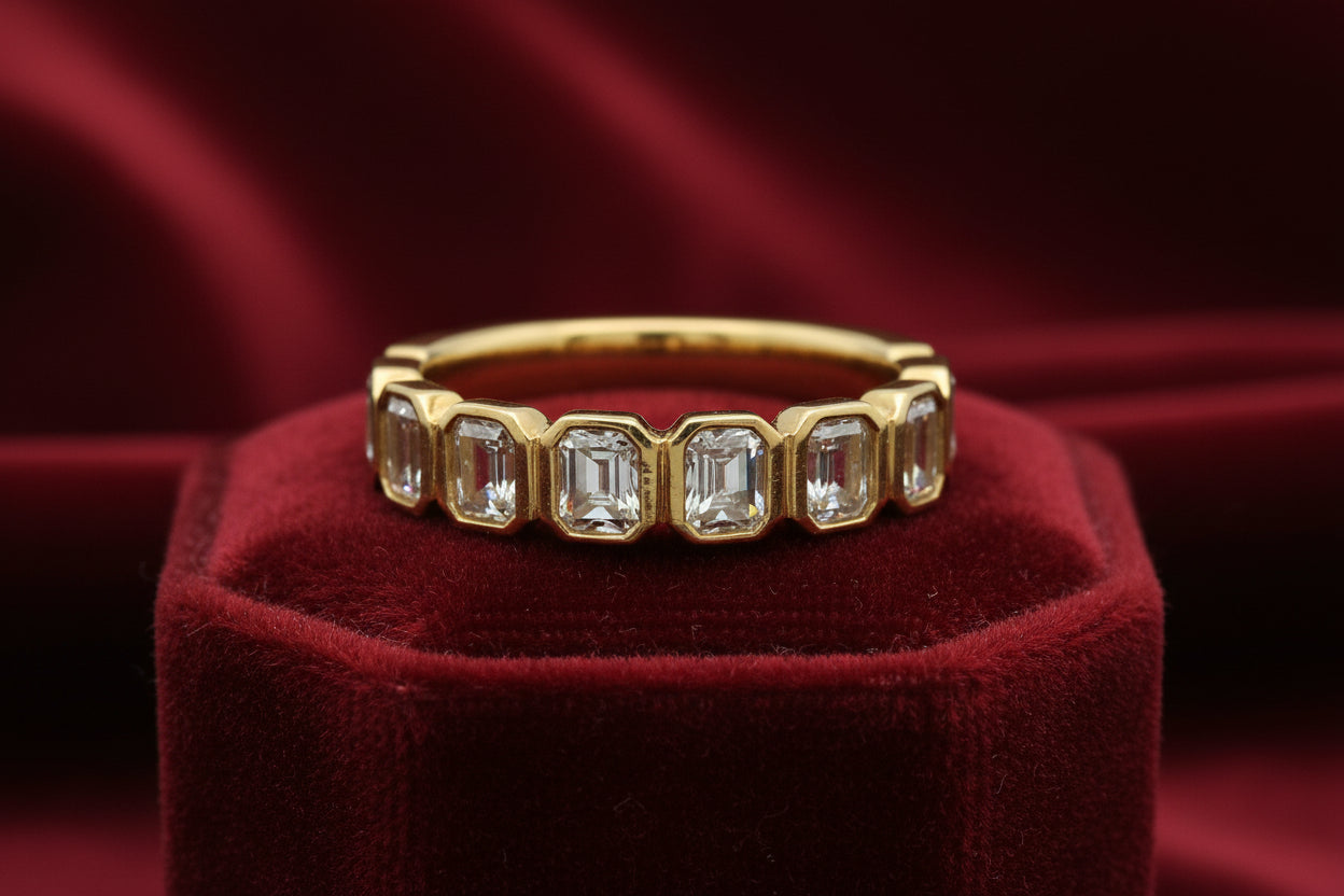 14K YG NOAM CARVER "GLOW" SEMI ETERNITY RING WITH MATTE FINISH ACCENTED WITH 7=1.05CTW VS1,EF LAB...