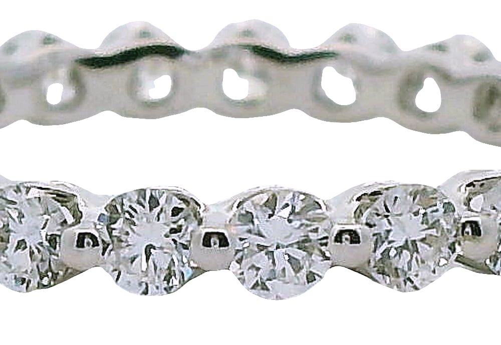 14K WG "NOAM CARVER GLOW" 17RD=0.85CTW VS1,E-F BR LAB GROWN DIAMOND SHARED PRONG THREE QUARTER ET...