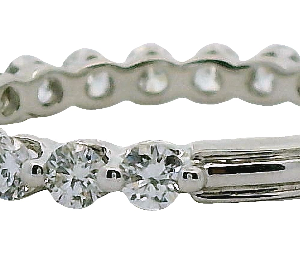 14K WG "NOAM CARVER GLOW" 17RD=0.85CTW VS1,E-F BR LAB GROWN DIAMOND SHARED PRONG THREE QUARTER ET...