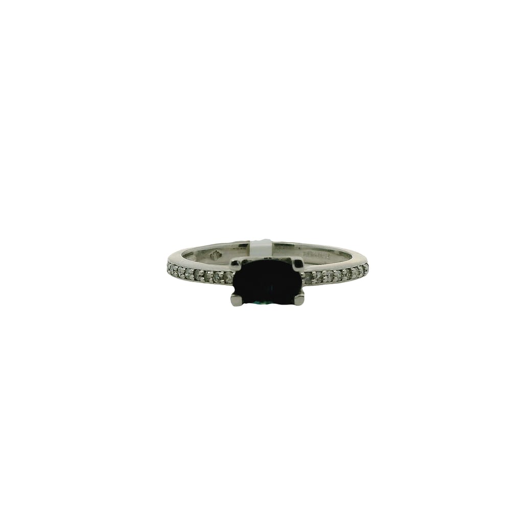 14K WG 6X4MM OVAL BLUE SAPPHIRE WITH 0.10CTW DIAMOND RING