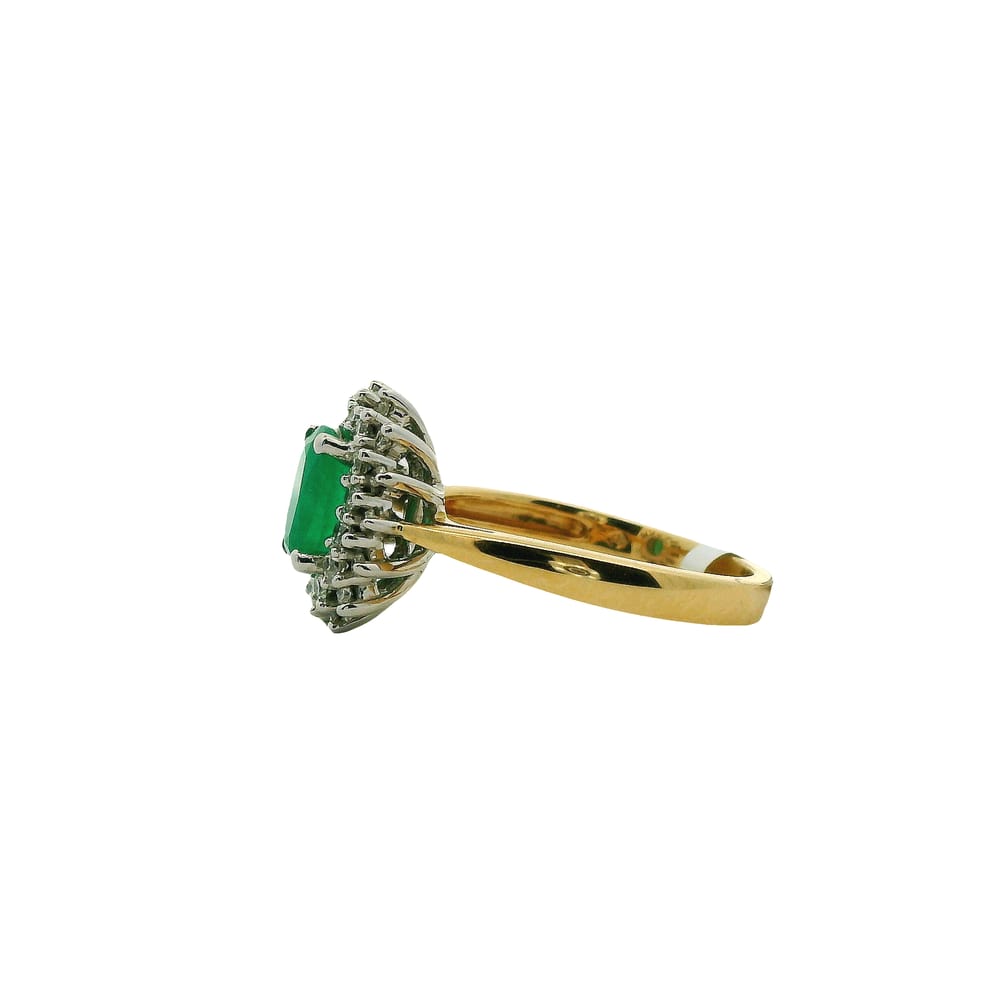 14K YG/WG 7X5MM OVAL EMERALD & .28TW DIAMOND RING