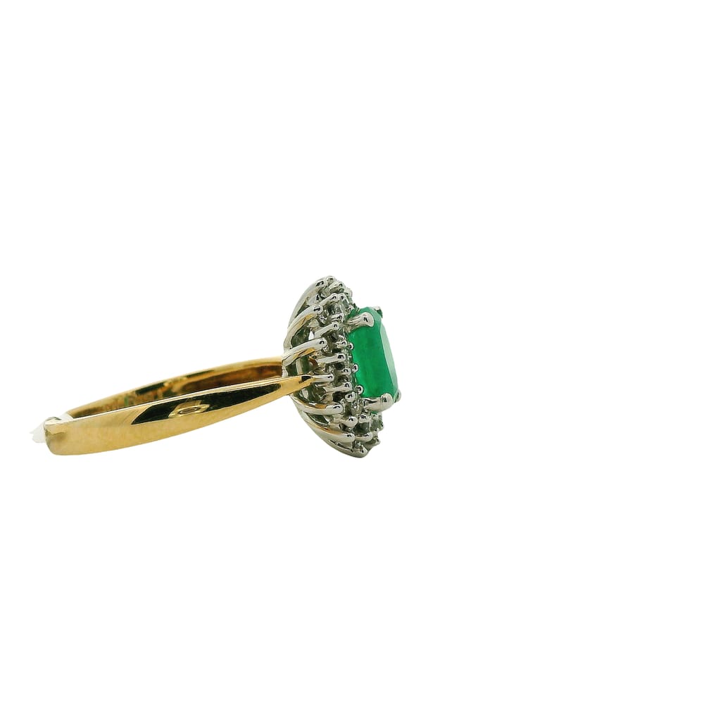 14K YG/WG 7X5MM OVAL EMERALD & .28TW DIAMOND RING