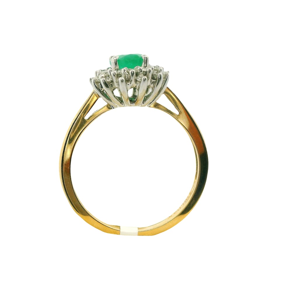 14K YG/WG 7X5MM OVAL EMERALD & .28TW DIAMOND RING