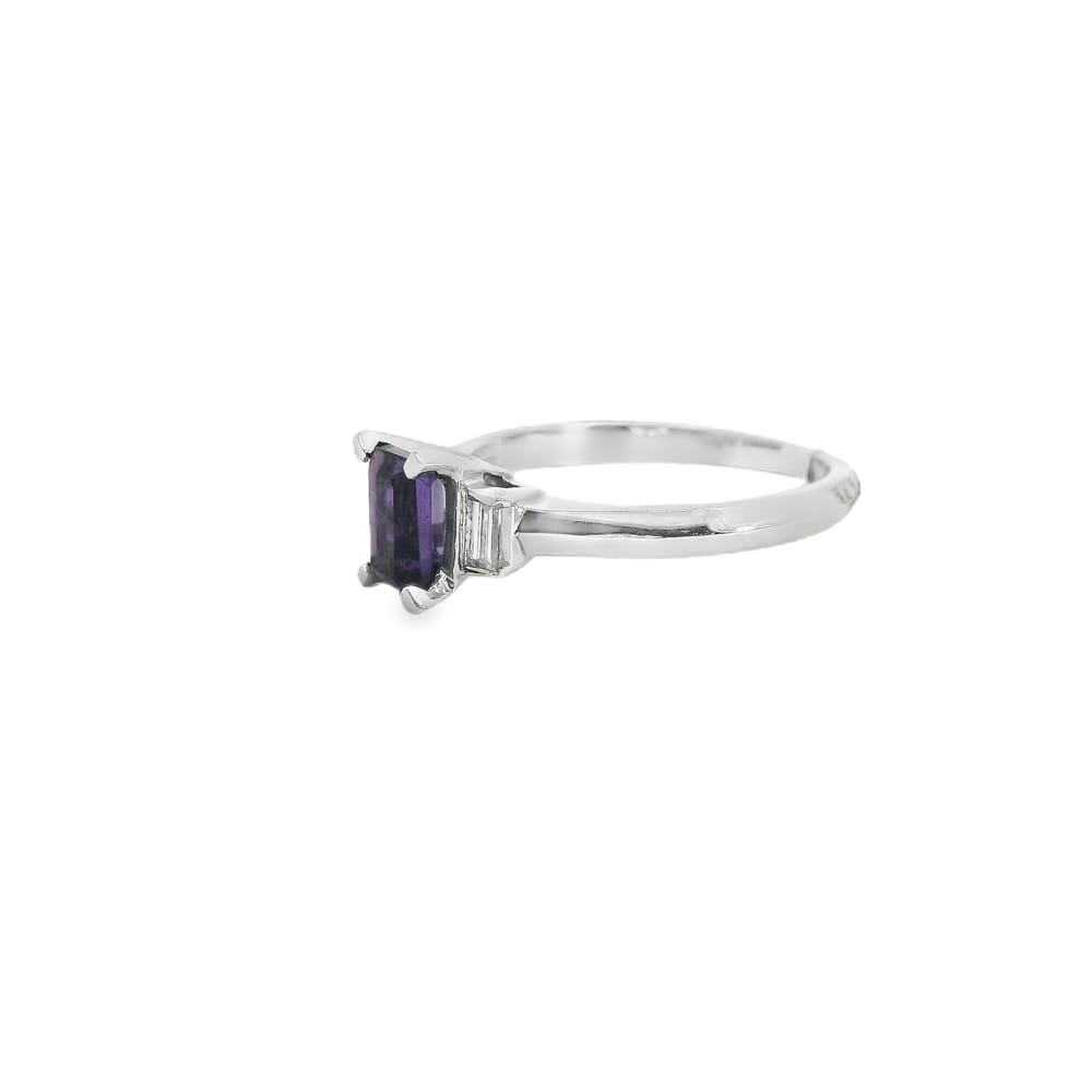 14K WG AMETHYST (6X4MM) .10CTW BAGUETTE DIAMOND RING