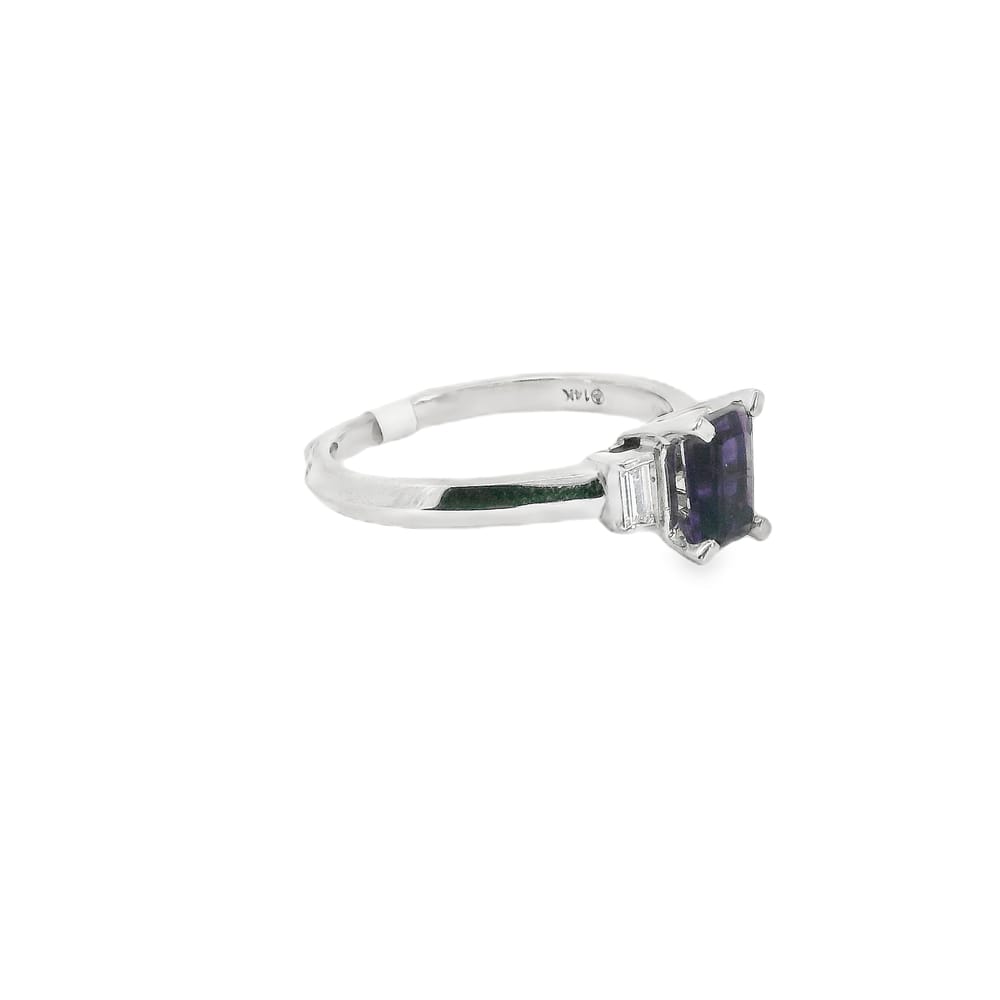 14K WG AMETHYST (6X4MM) .10CTW BAGUETTE DIAMOND RING
