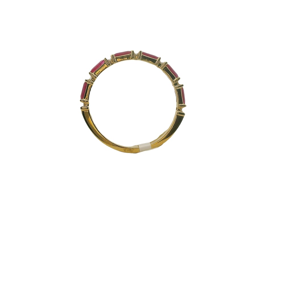14K YG RING WITH 6= 4X6MM RUBIES ACCENTED WITH 0.14CTW BAGUETTE DIAMONDS