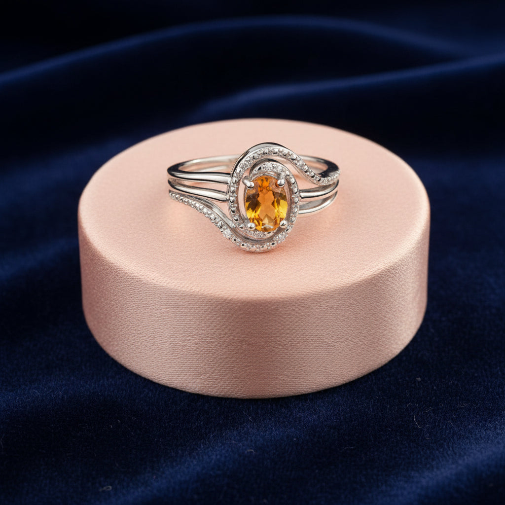 STERLING SILVER CITRINE & .03TW DIAMOND RING