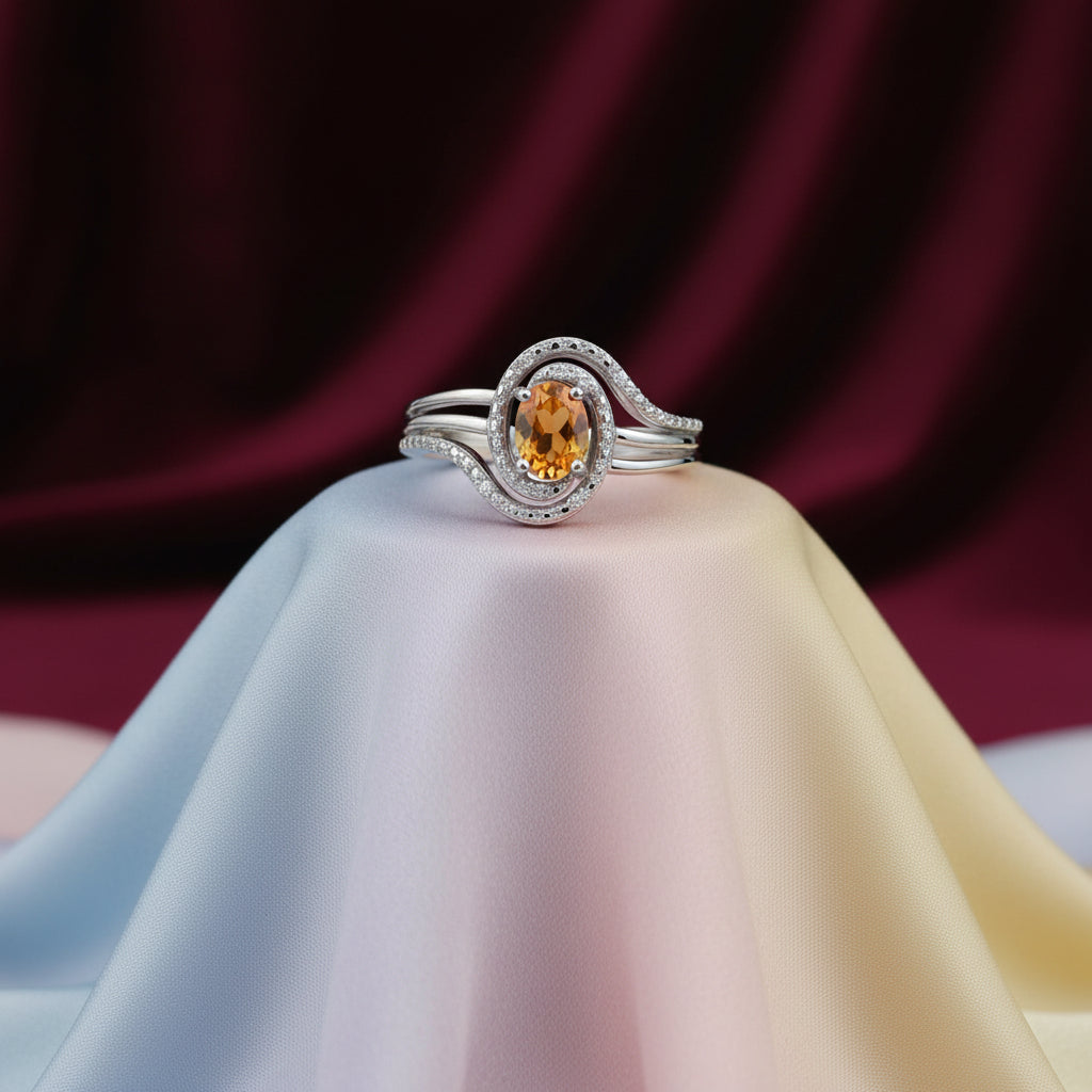 STERLING SILVER CITRINE & .03TW DIAMOND RING