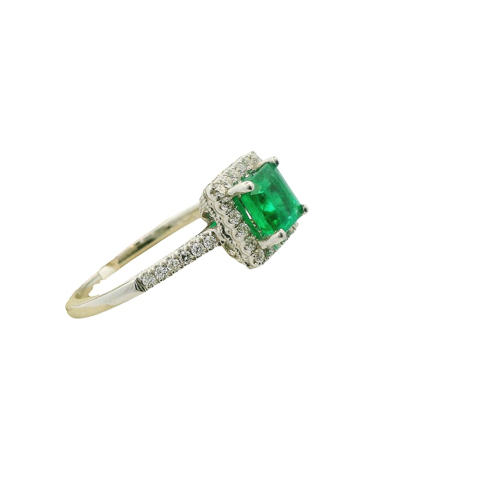 14K WG 0.82CT EMERALD WITH 0.29CTW DIAMOND RING