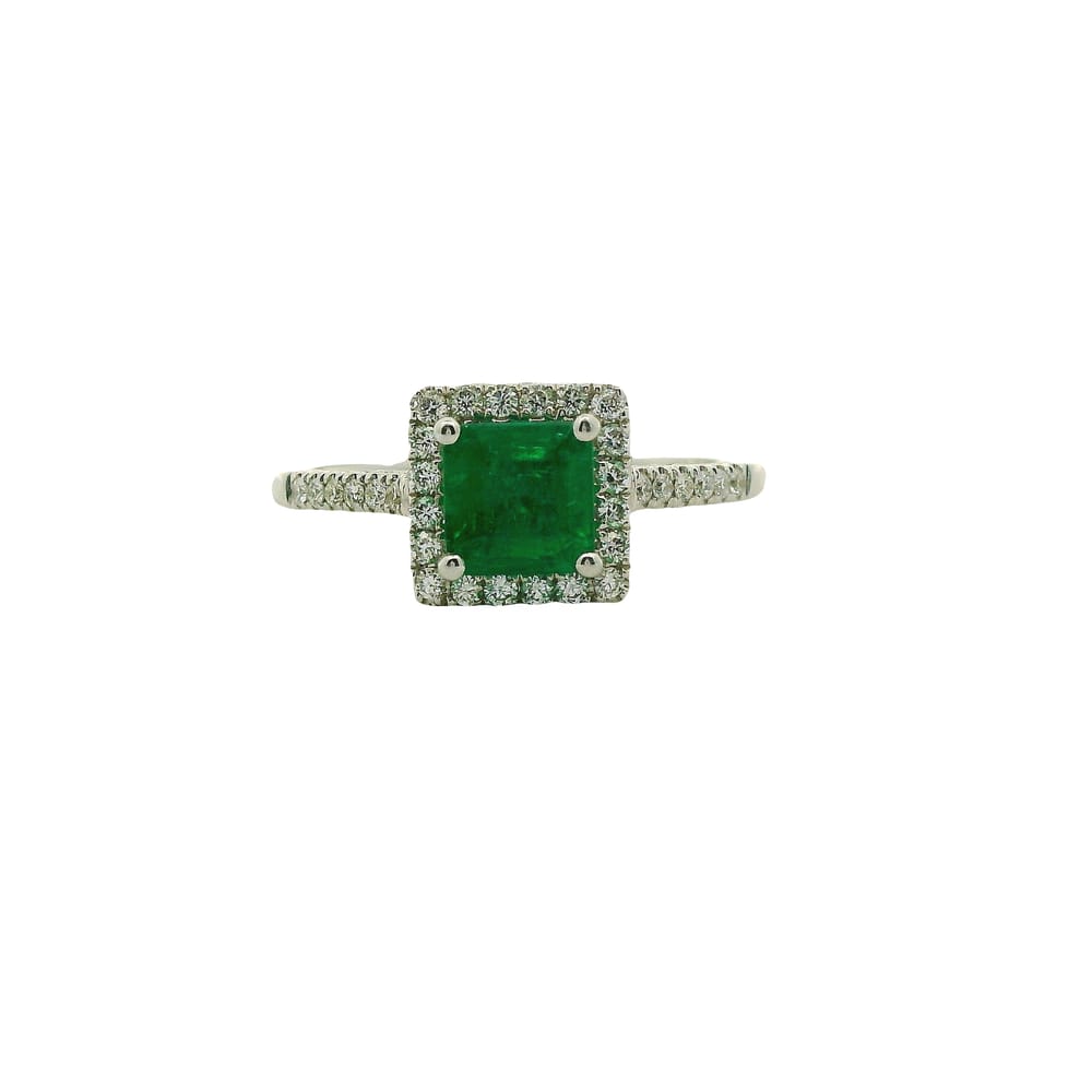14K WG 0.82CT EMERALD WITH 0.29CTW DIAMOND RING