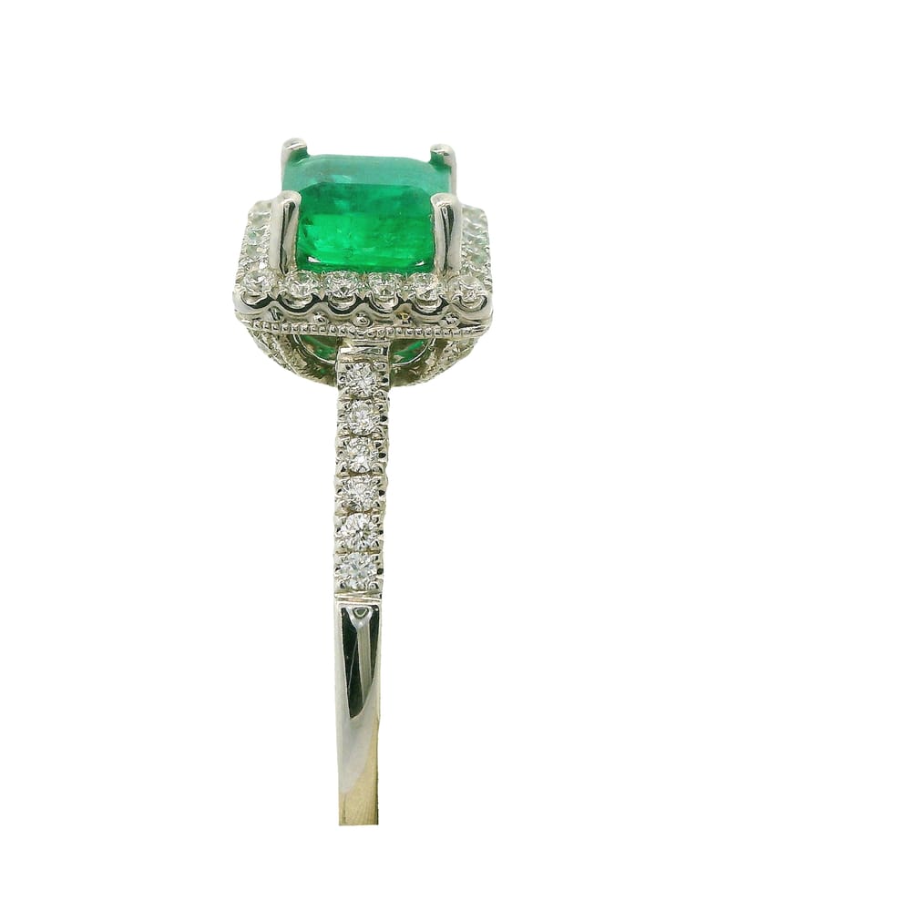 14K WG 0.82CT EMERALD WITH 0.29CTW DIAMOND RING