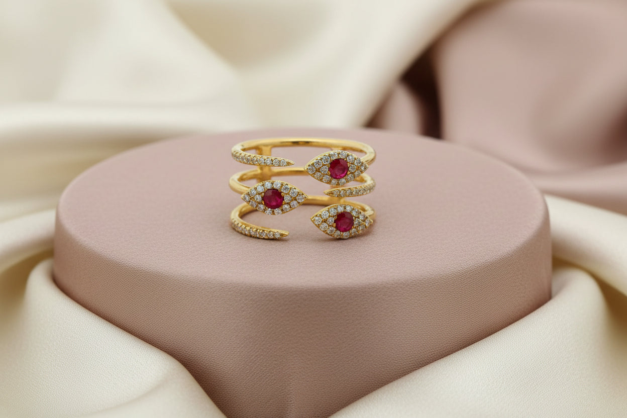 14K YG 0.23CTW DIAMONDS WITH 0.18CTW RUBY RING SZ 6.5