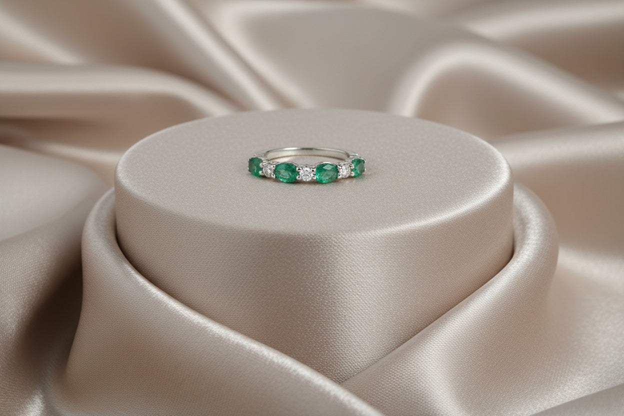 14K WG 0.09CTW DIAMOND, 0.63CTW EMERALD RING