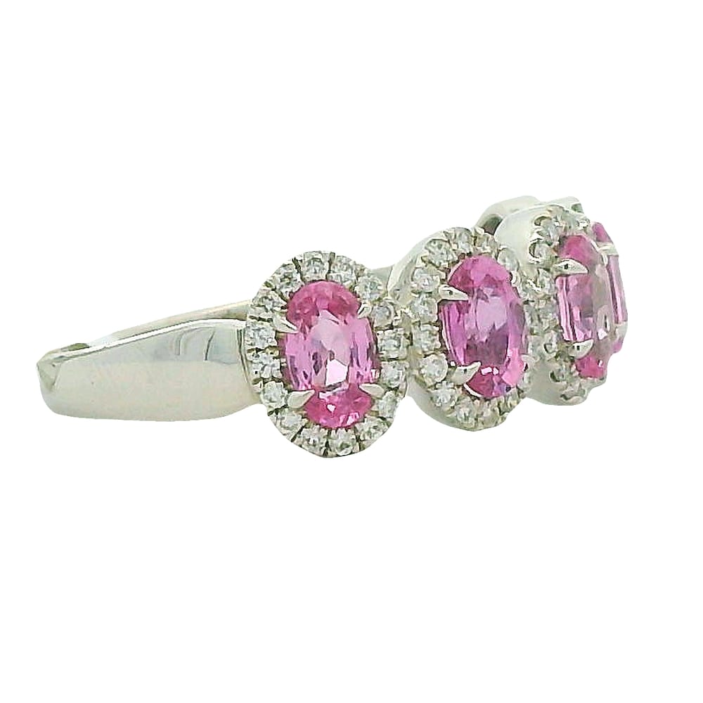 14K WG 0.27CTW DIAMOND WITH 1.34CTW OVAL PINK SAPPHIRE RING