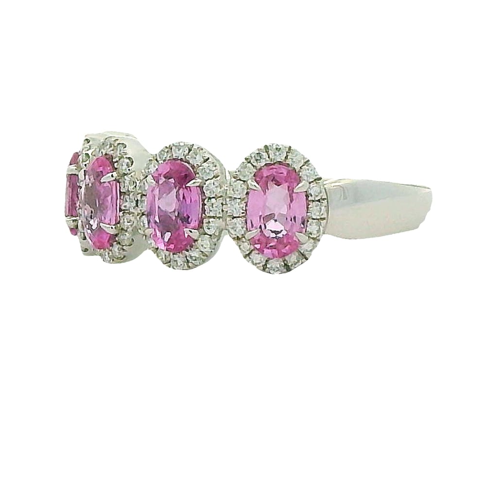14K WG 0.27CTW DIAMOND WITH 1.34CTW OVAL PINK SAPPHIRE RING