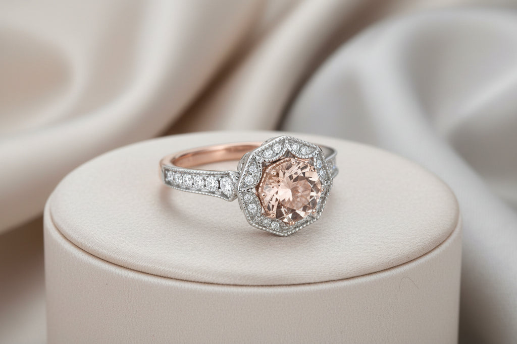 14K WG/RG 1.60CT MORGANITE ACCENTED WITH .35TW SI GH DIAMOND RING